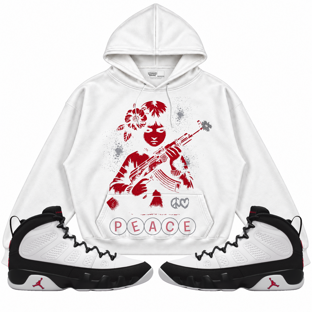 Rebranded Studios apparel — front styled with matching sneakers