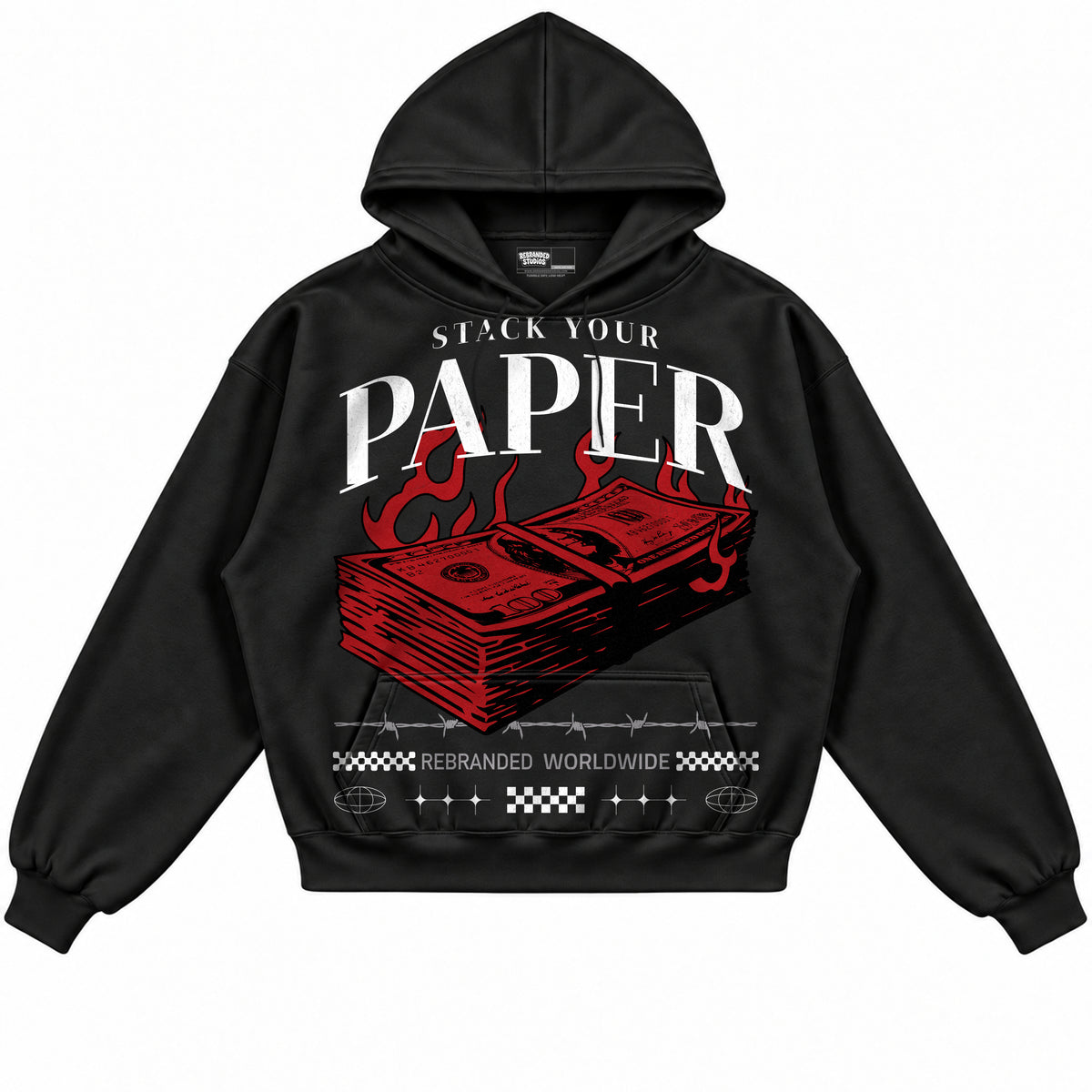 Rebranded Studios apparel — front without sneakers