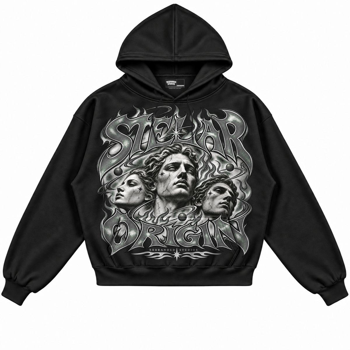 Rebranded Studios apparel — front without sneakers