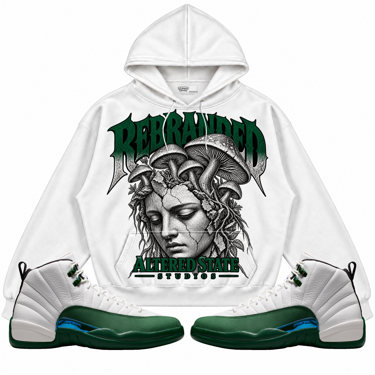 Rebranded Studios apparel — front styled with matching sneakers