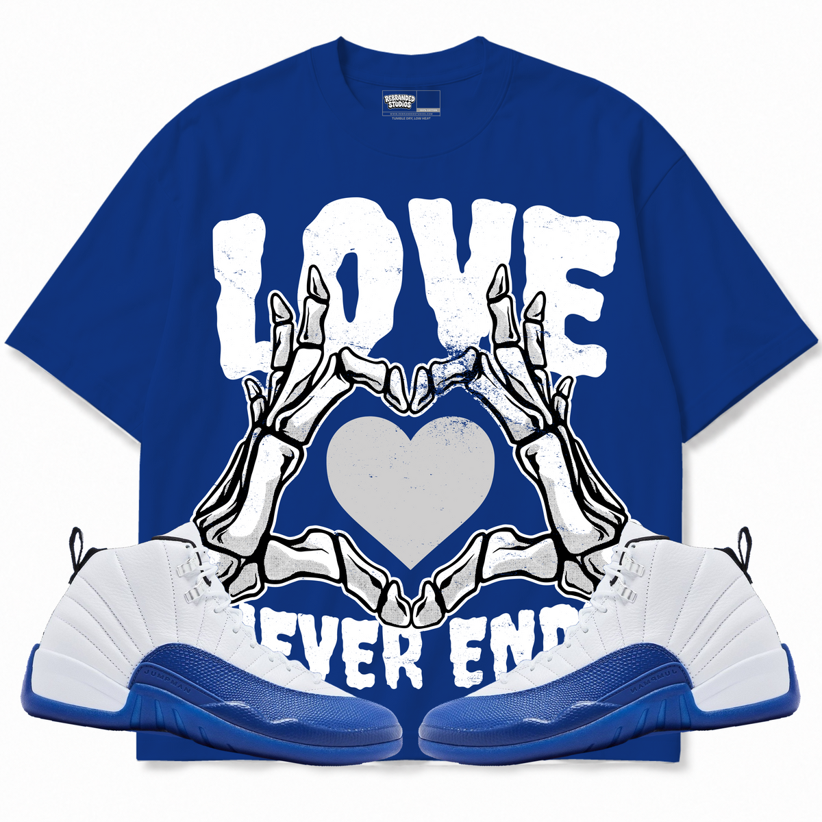 Rebranded Studios apparel — front styled with matching sneakers