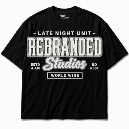 Rebranded Studios apparel — front without sneakers