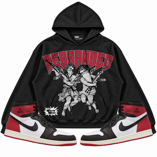 Rebranded Studios apparel — front styled with matching sneakers