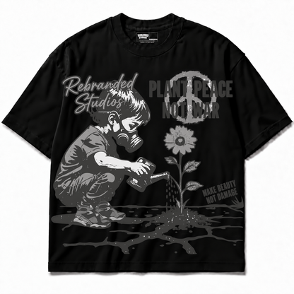 Rebranded Studios Plant Peace Chrome 8 tee — clean front — approved cartoon artwork