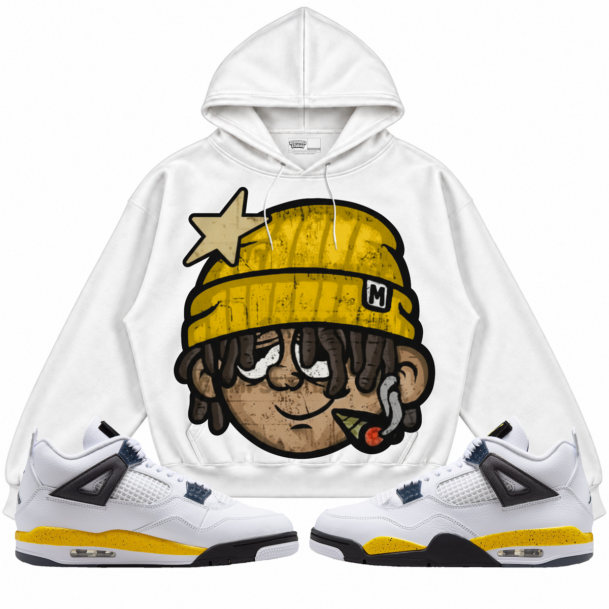 Rebranded Studios apparel — front styled with matching sneakers