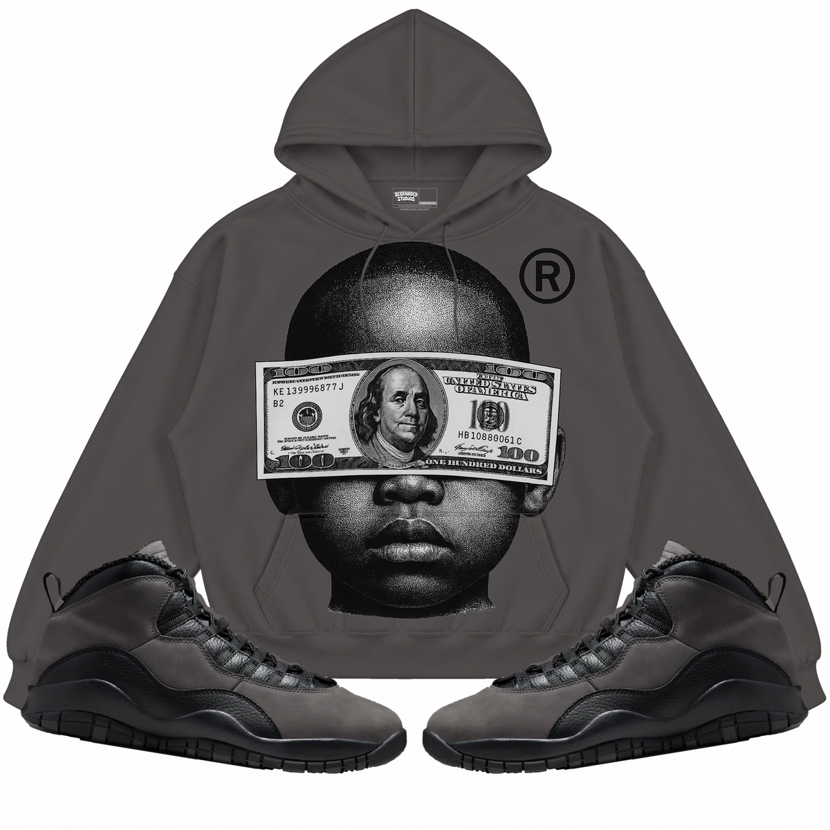 Rebranded Studios apparel — front styled with matching sneakers