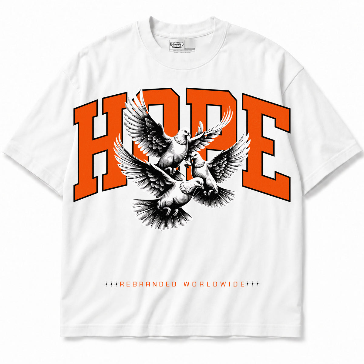 Rebranded Studios apparel — front without sneakers