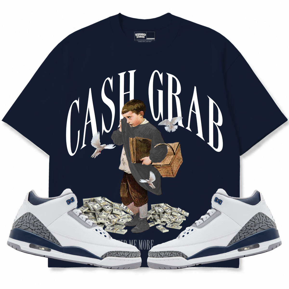 Rebranded Studios apparel — front styled with matching sneakers