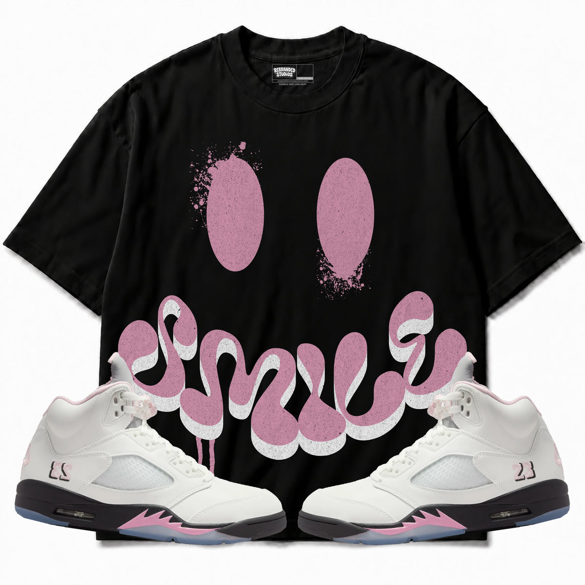 Rebranded Studios apparel — front styled with matching sneakers