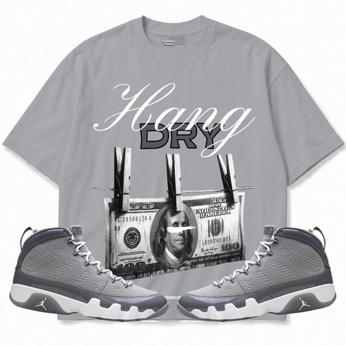 Rebranded Studios apparel — front styled with matching sneakers