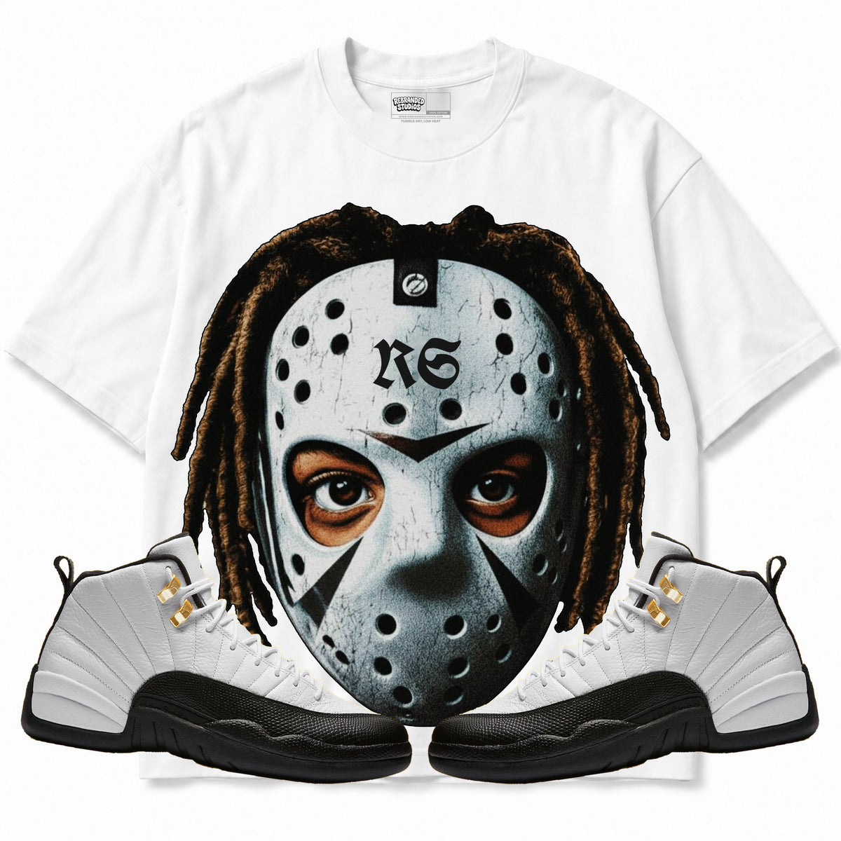 Rebranded Studios apparel — front styled with matching sneakers