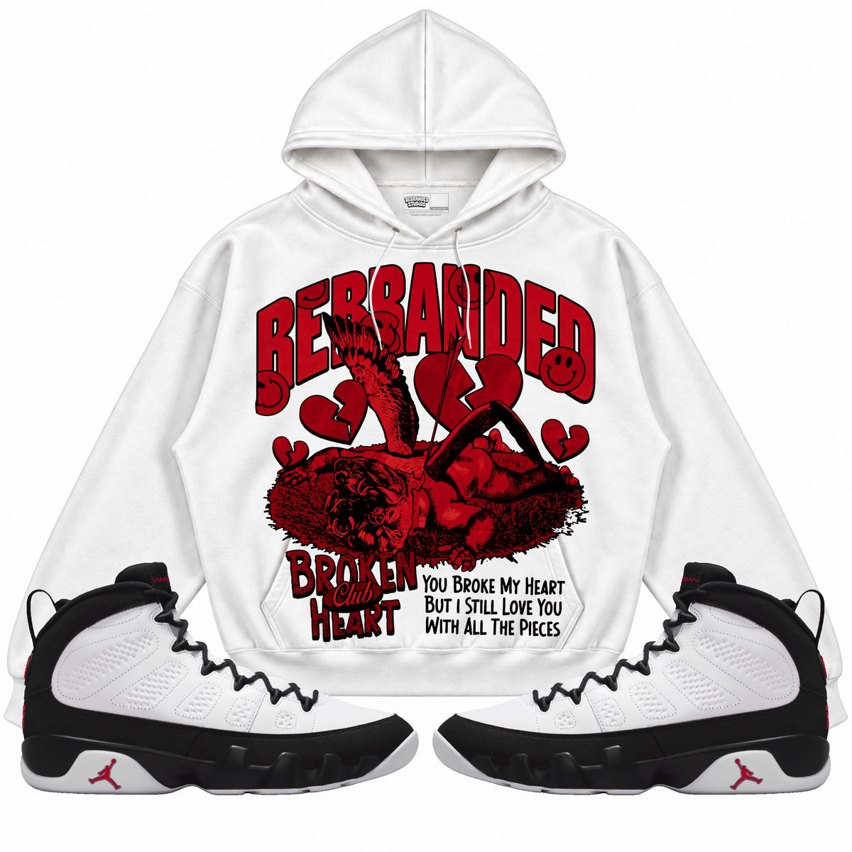 Rebranded Studios apparel — front styled with matching sneakers