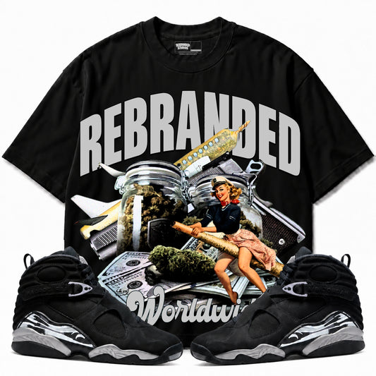 Rebranded Studios apparel — front styled with matching sneakers