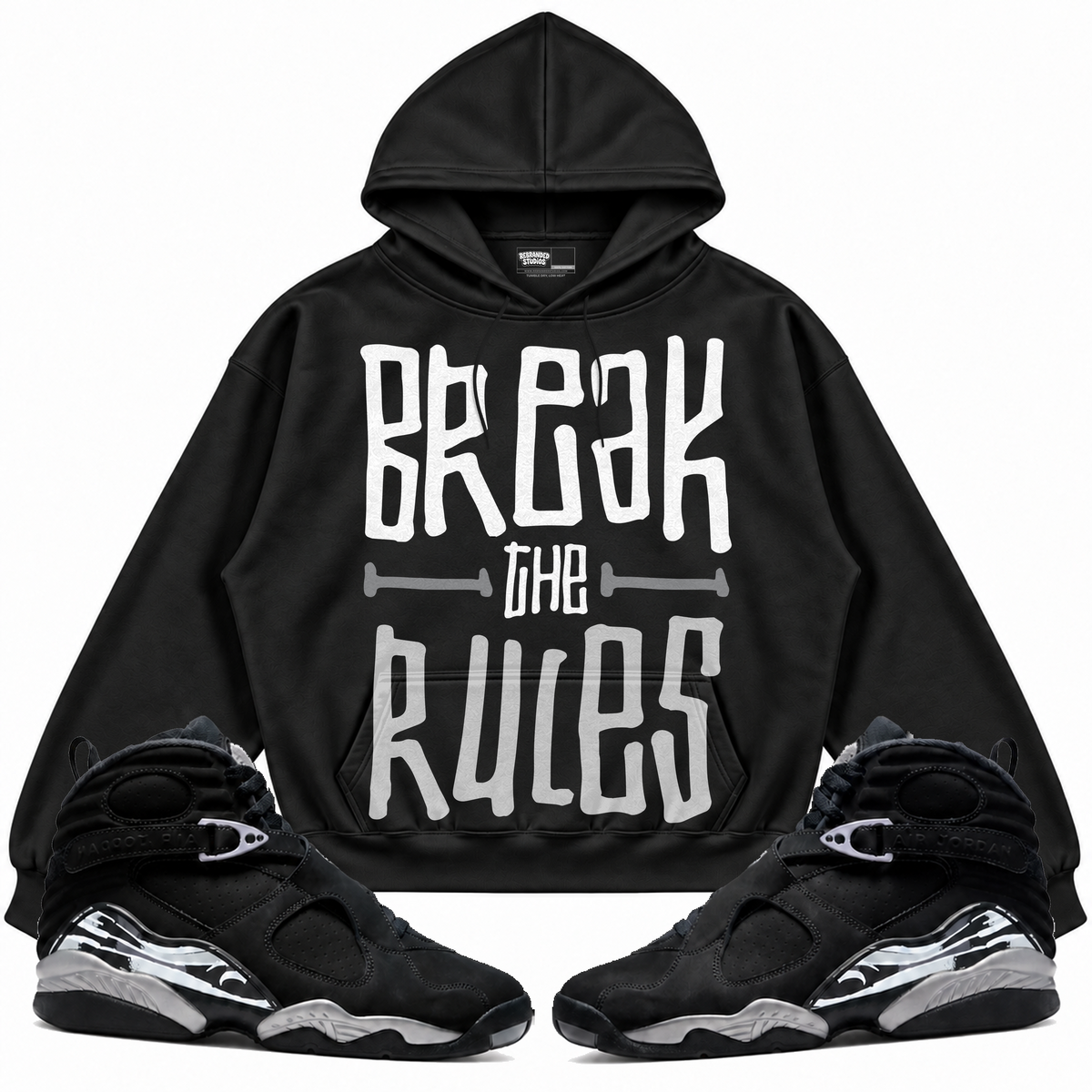 Rebranded Studios apparel — front styled with matching sneakers