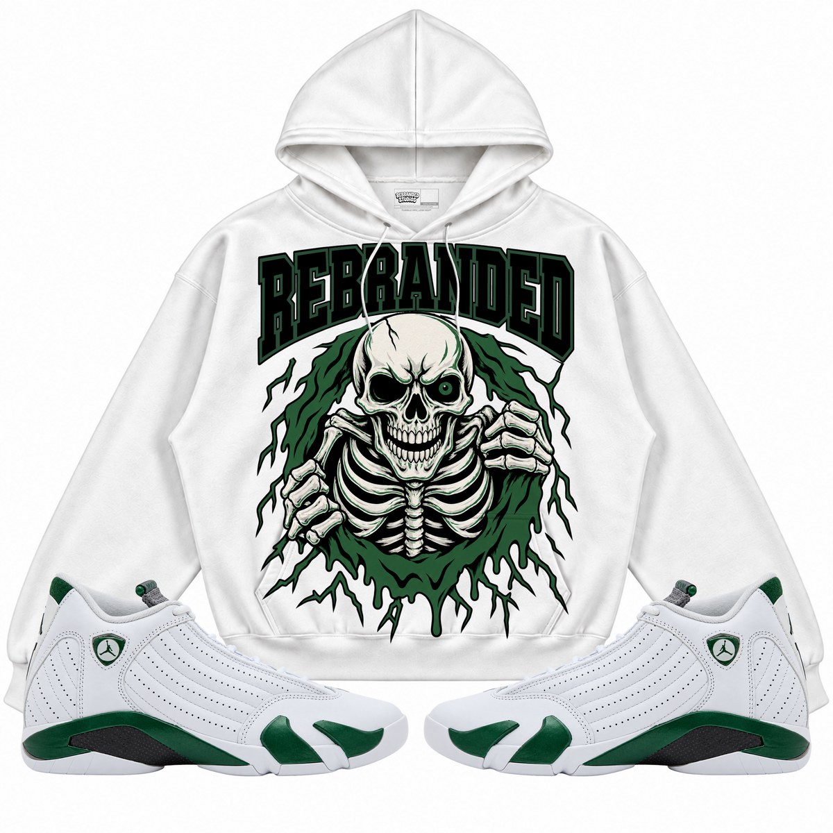 Rebranded Studios apparel — front styled with matching sneakers