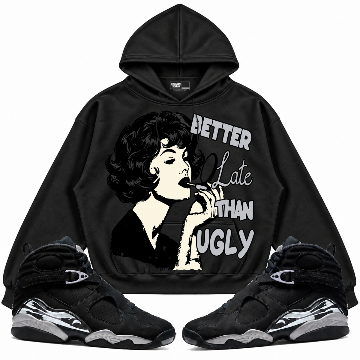 Rebranded Studios apparel — front styled with matching sneakers