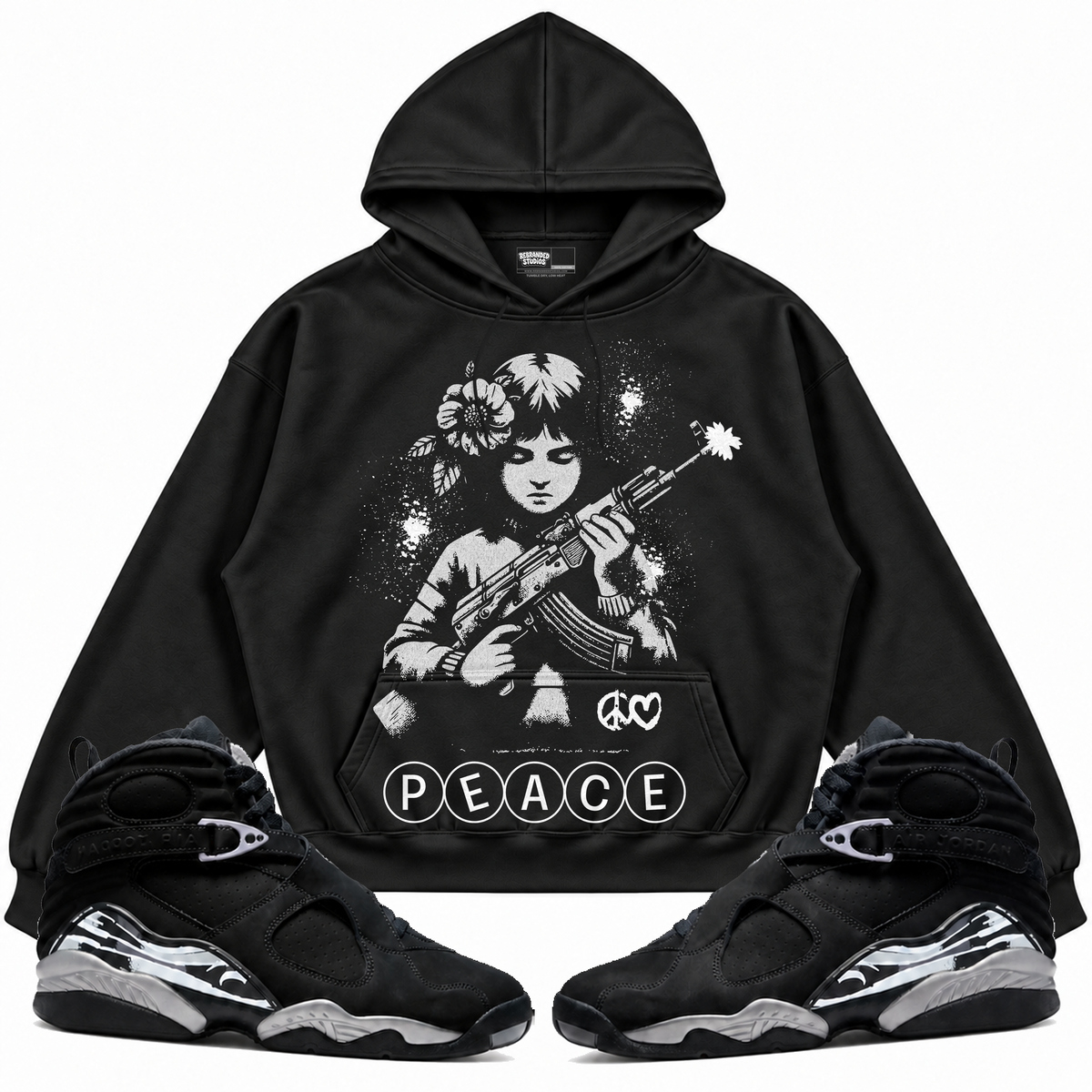 Rebranded Studios apparel — front styled with matching sneakers