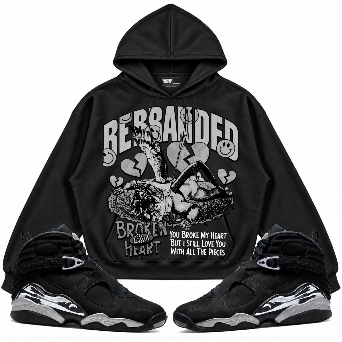 Rebranded Studios apparel — front styled with matching sneakers