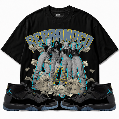 Rebranded Studios apparel — front styled with matching sneakers