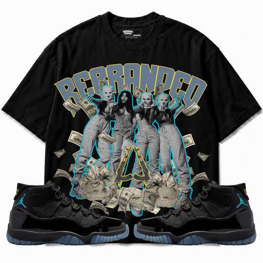 Rebranded Studios apparel — front styled with matching sneakers