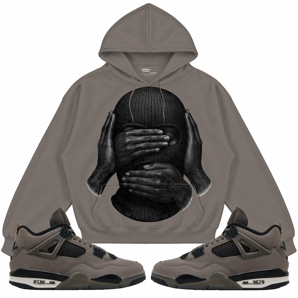 Rebranded Studios apparel — front styled with matching sneakers