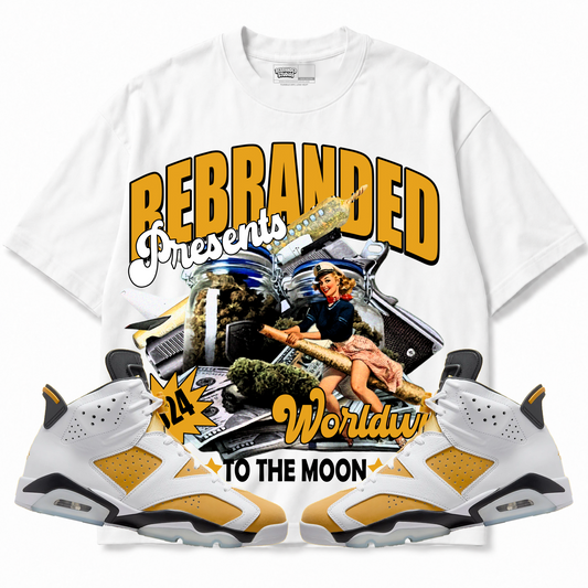 Rebranded Studios apparel — front styled with matching sneakers