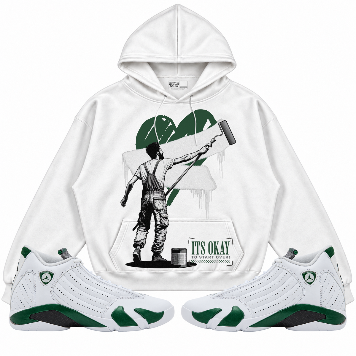 Rebranded Studios apparel — front styled with matching sneakers