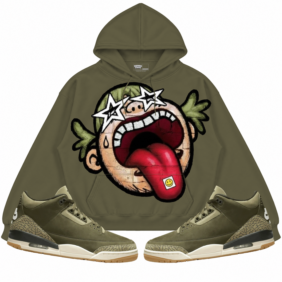 Rebranded Studios apparel — front styled with matching sneakers