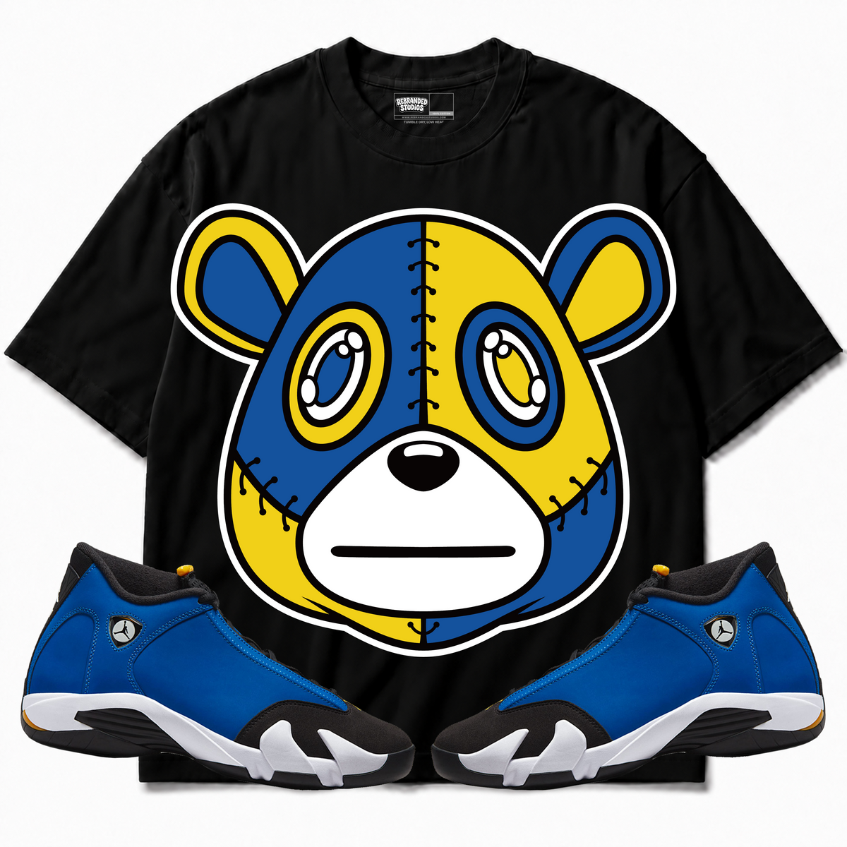 Rebranded Studios apparel — front styled with matching sneakers