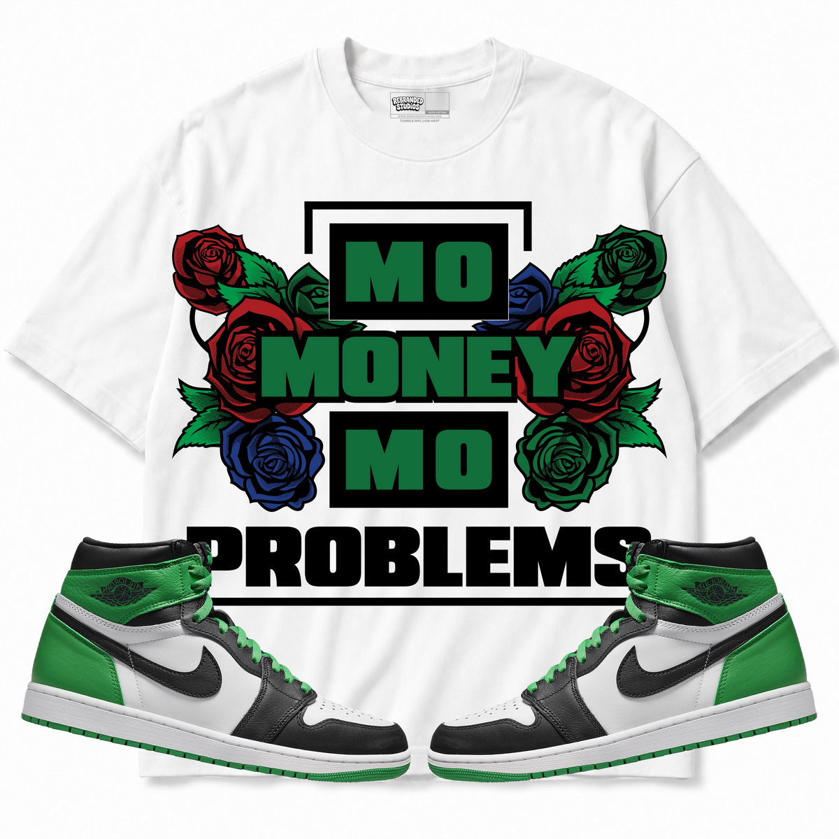 Rebranded Studios apparel — front styled with matching sneakers