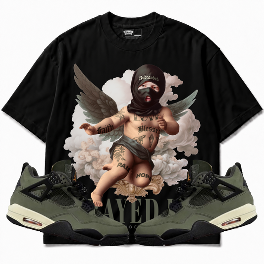 Rebranded Studios apparel — front styled with matching sneakers