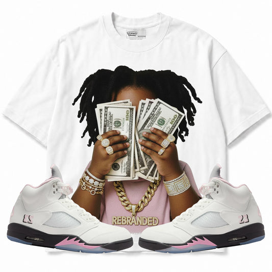 Rebranded Studios apparel — front styled with matching sneakers