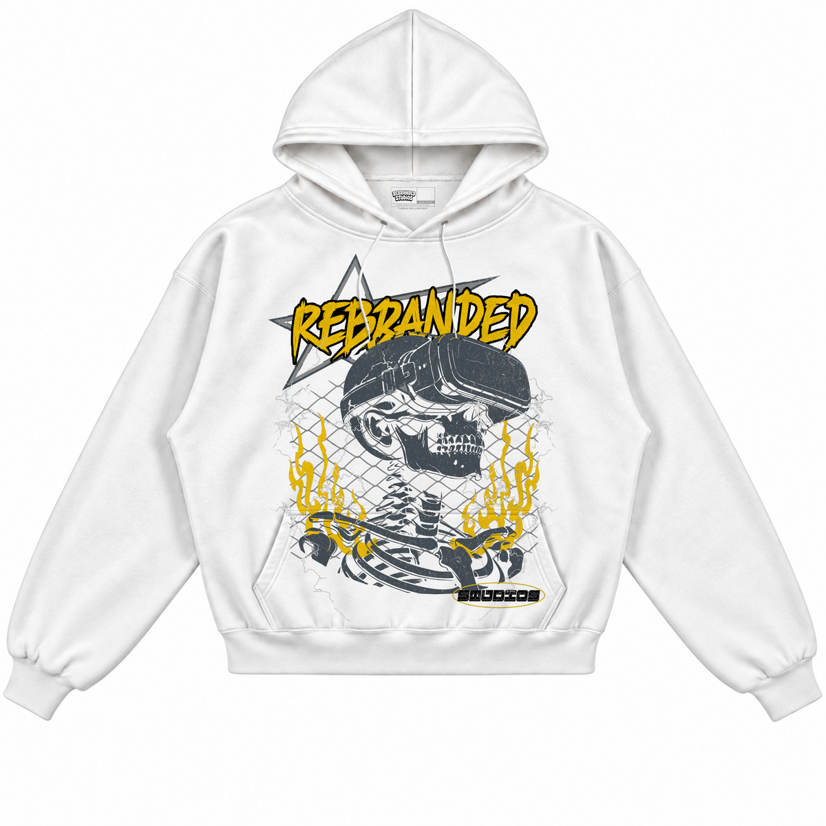 Rebranded Studios apparel — front without sneakers