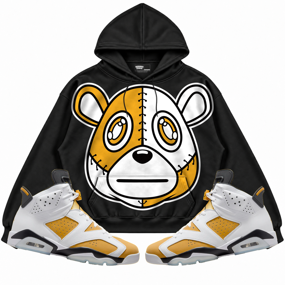 Rebranded Studios apparel — front styled with matching sneakers