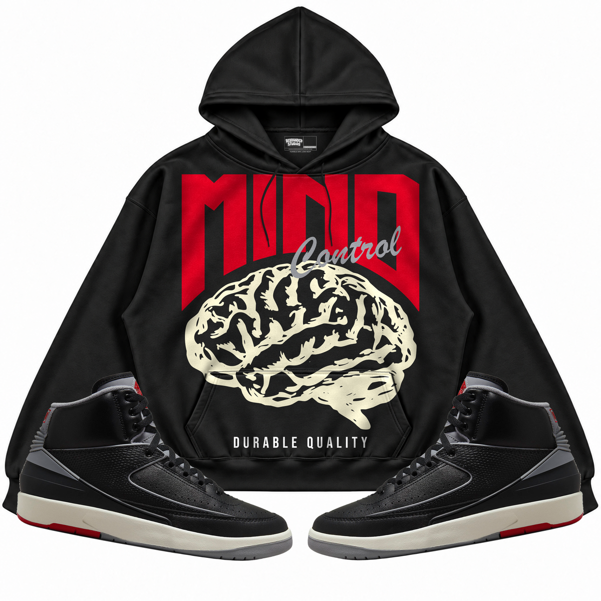 Rebranded Studios apparel — front styled with matching sneakers