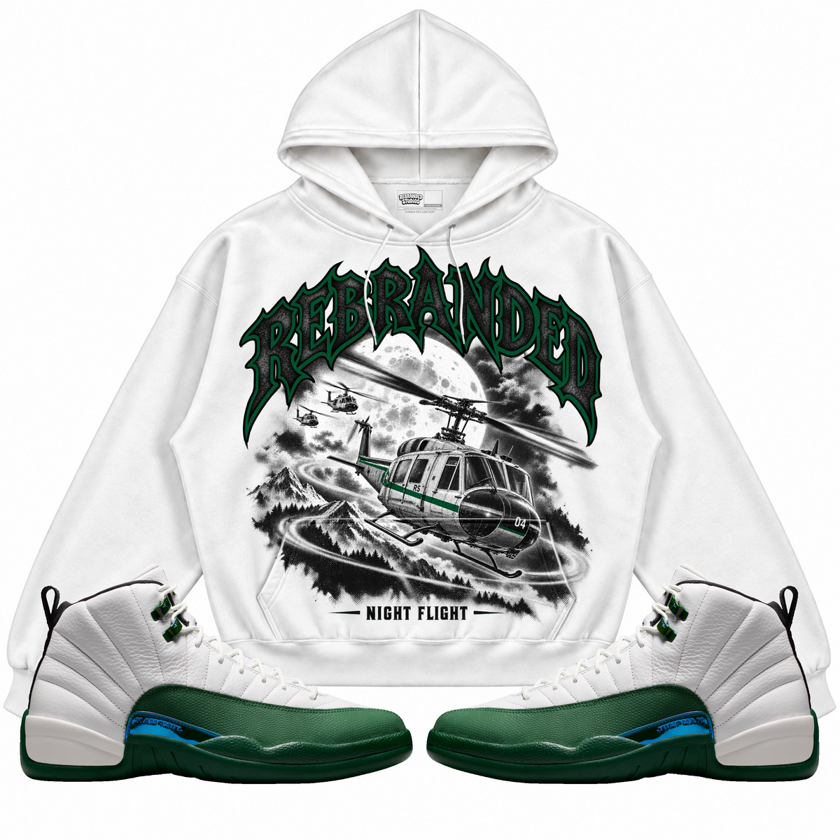 Rebranded Studios apparel — front styled with matching sneakers