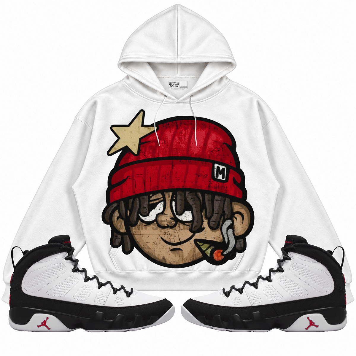 Rebranded Studios apparel — front styled with matching sneakers
