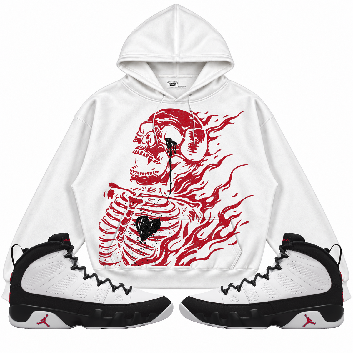 Rebranded Studios apparel — front styled with matching sneakers
