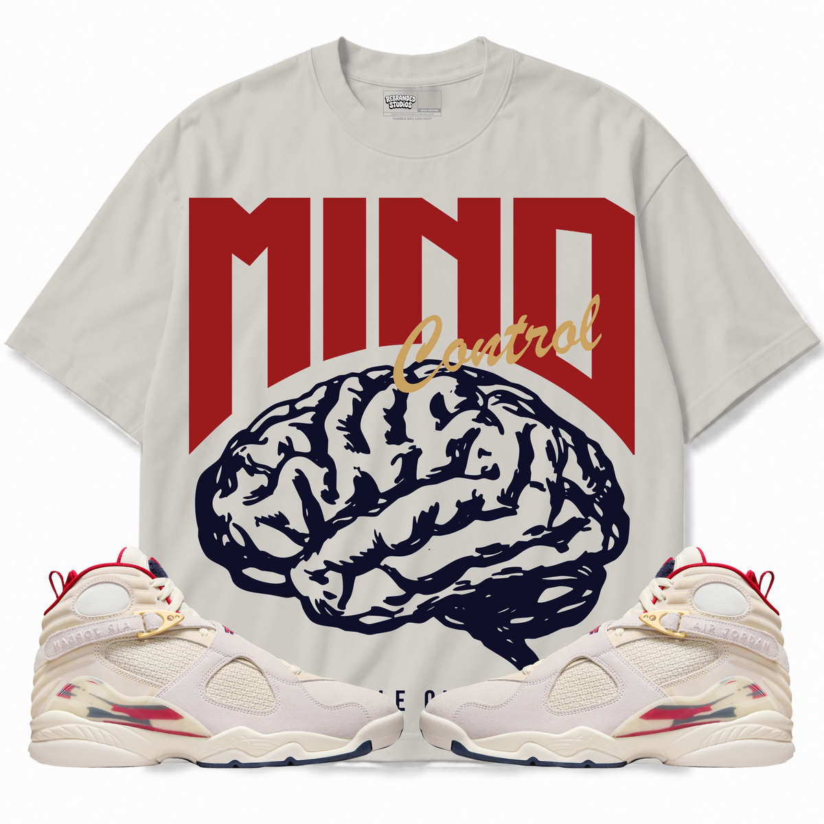 Rebranded Studios apparel — front styled with matching sneakers