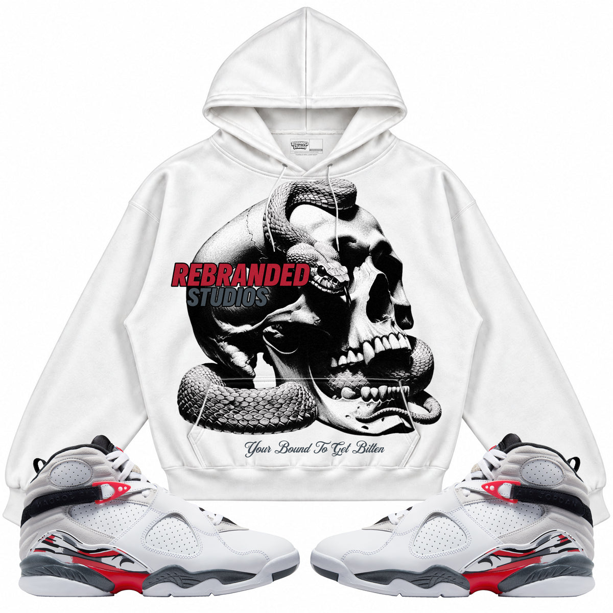 Rebranded Studios apparel — front styled with matching sneakers