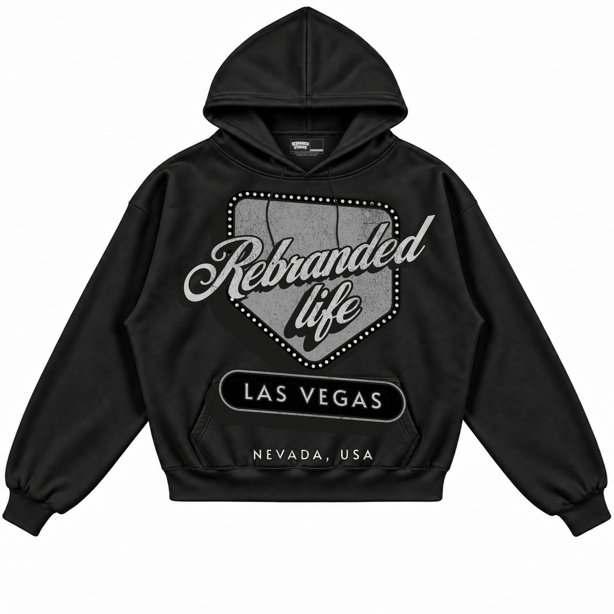 Rebranded Studios apparel — front without sneakers