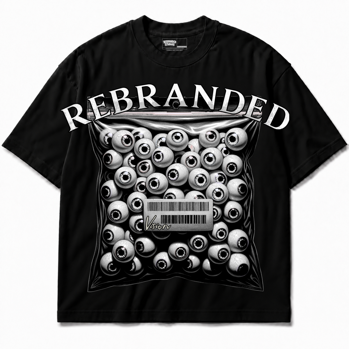Rebranded Studios apparel — front without sneakers