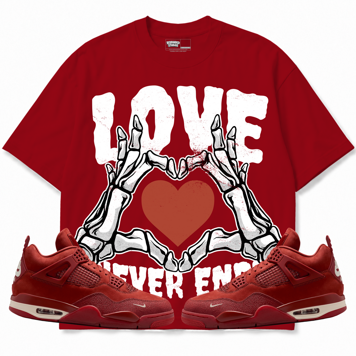 Rebranded Studios apparel — front styled with matching sneakers