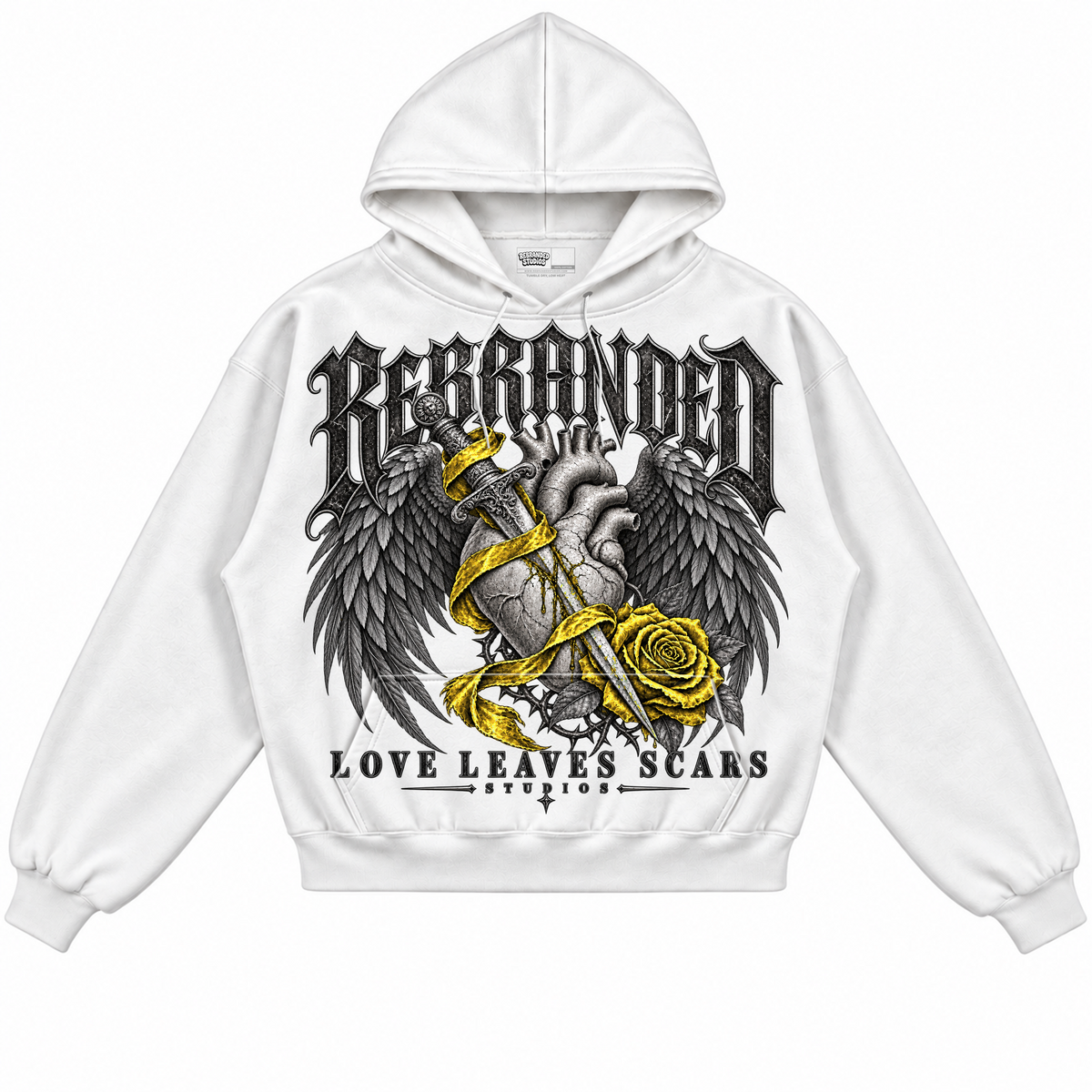Rebranded Studios apparel — front without sneakers