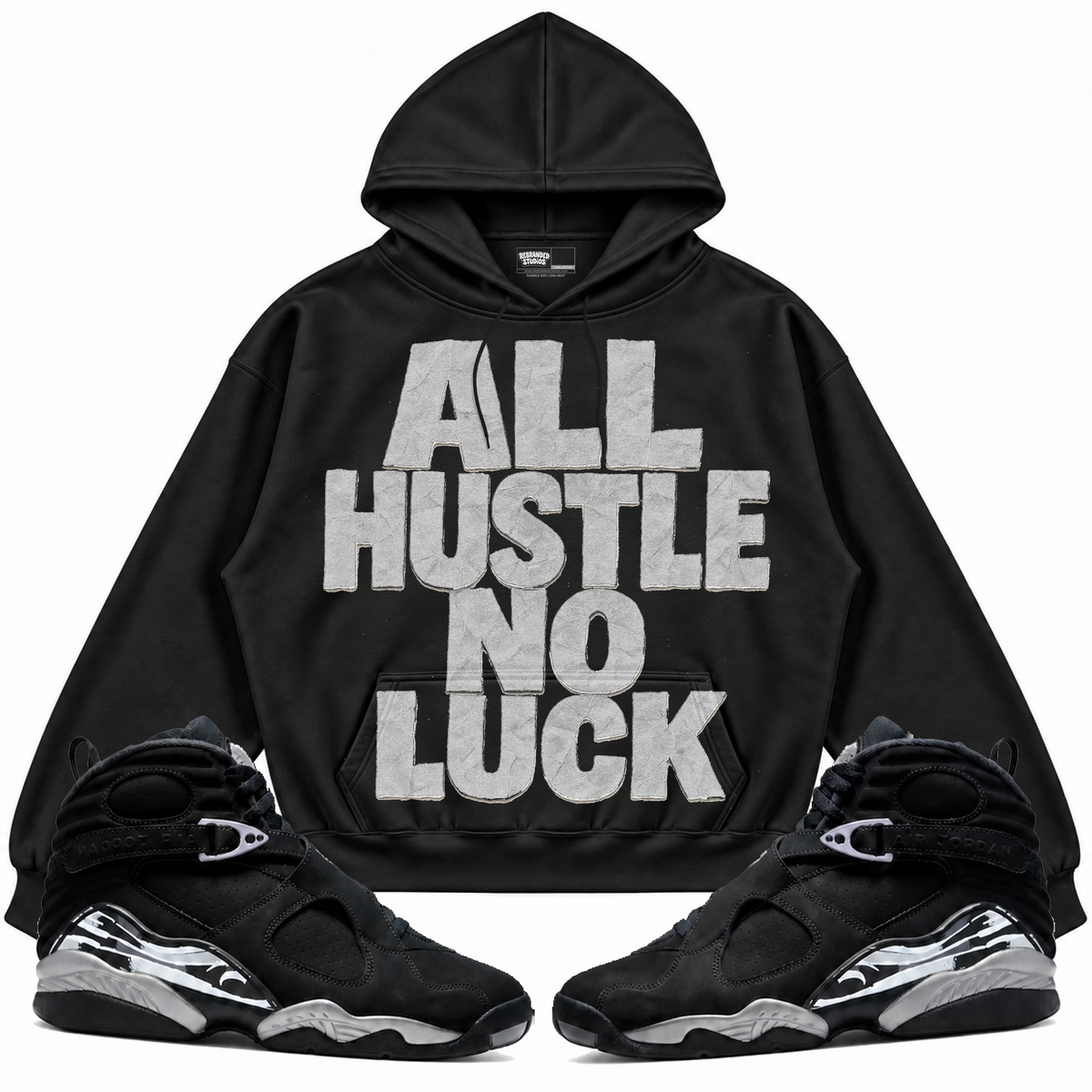 Rebranded Studios apparel — front styled with matching sneakers