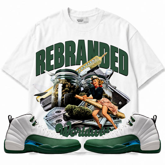 Rebranded Studios apparel — front styled with matching sneakers