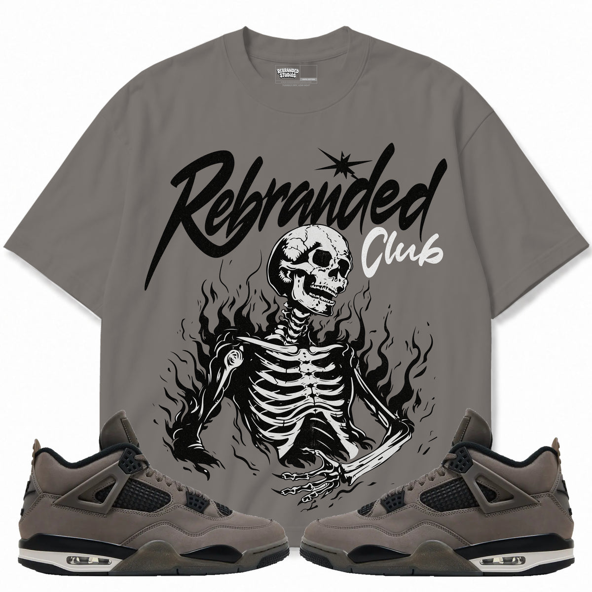 Rebranded Studios apparel — front styled with matching sneakers