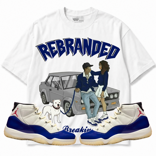 Rebranded Studios apparel — front styled with matching sneakers