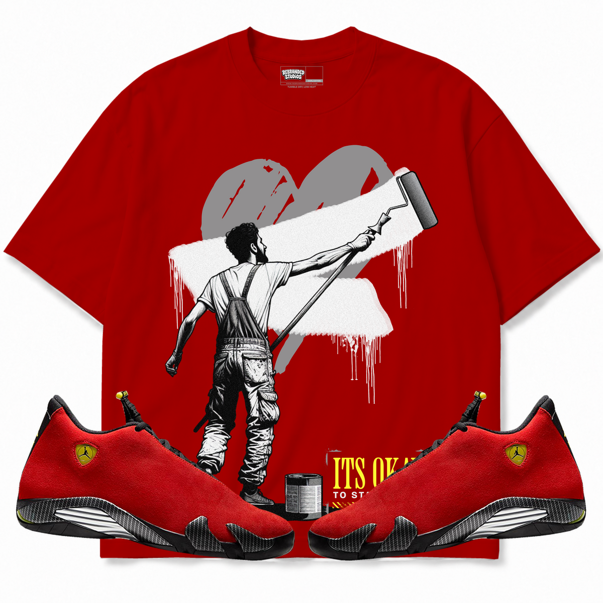 Rebranded Studios apparel — front styled with matching sneakers