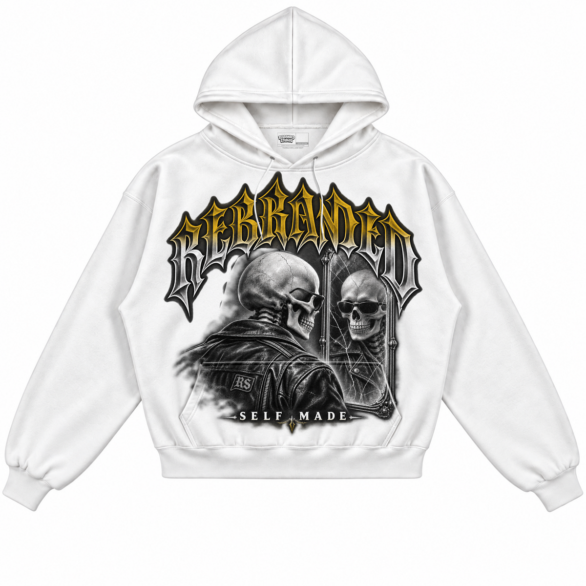 Rebranded Studios apparel — front without sneakers